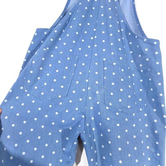 STORIA Polka Dot Denim Overalls Ankle Cropped Jumpsuit Boho Patch Pocket Small - Picture 10 of 12